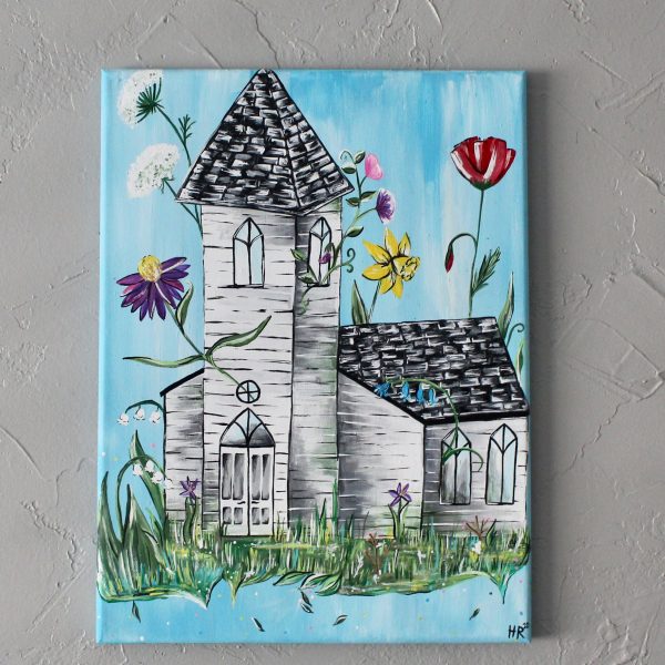 Floral White Church Print