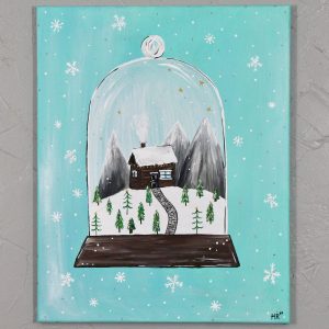 Winter Cabin Snow Globe Art Print