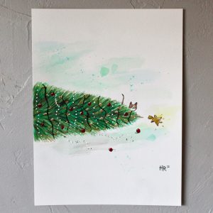 Christmas With Cats Watercolor Art Print
