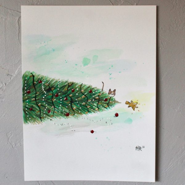 Christmas With Cats Watercolor Art Print - Image 3