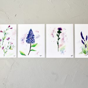 Purple Botanical Watercolor Print Set (4)
