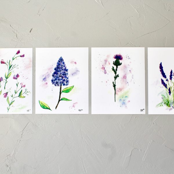 Purple Botanical Watercolor Print Set (4)