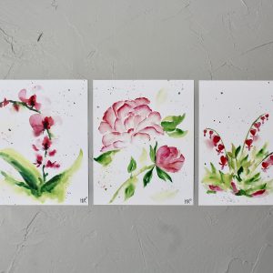 Pink Botanical Watercolor Print Set (3)