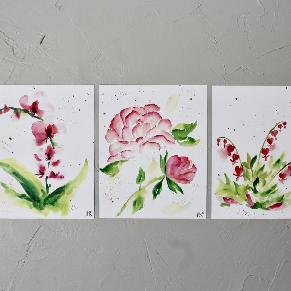 Pink Botanical Watercolor Print Set (3)