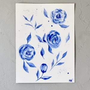 Blue and White Floral Watercolor Print