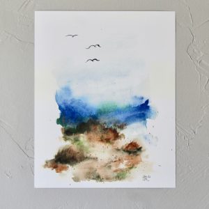 River Landscape Scene Watercolor Print