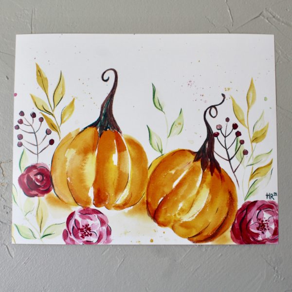 Fall Pumpkin Watercolor Art Print