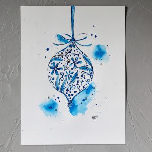 Blue and White Ornament Watercolor Print