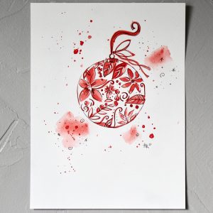 Red and White Ornament Watercolor Print