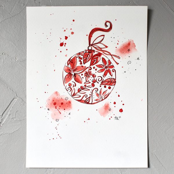 Red and White Ornament Watercolor Print - Image 2