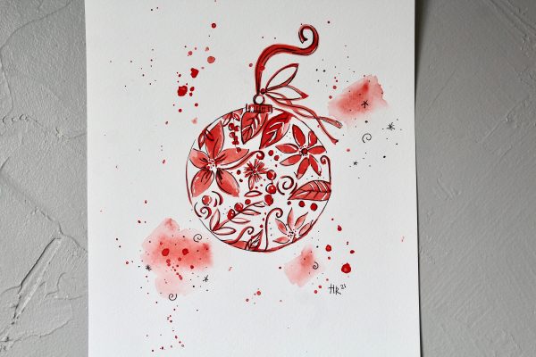 Red and White Ornament Watercolor Print - Image 3