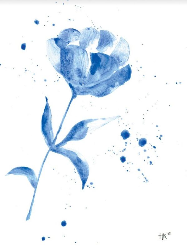Simple Blue and White Floral Watercolor Print Set (3)
