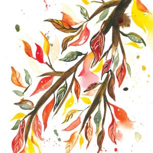Autumn Leaf Branch Watercolor Art Print