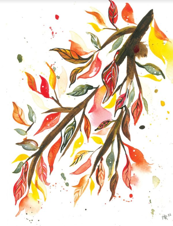 Autumn Leaf Branch Watercolor Art Print