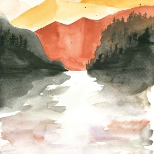 Mountain Landscape Scene Watercolor Print