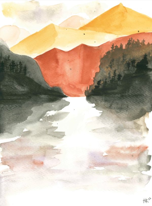 Mountain Landscape Scene Watercolor Print